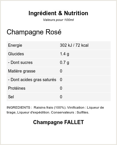 Champagne Ros - Brut - Ingrdients et Nutrition - QR-VIN.com